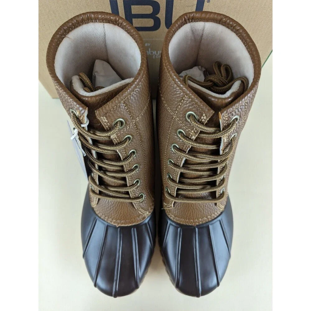 JBU Duck Boots Mens 8 M Maine Waterproof Tan Faux Fur Lined Lace Up Shoes NWB